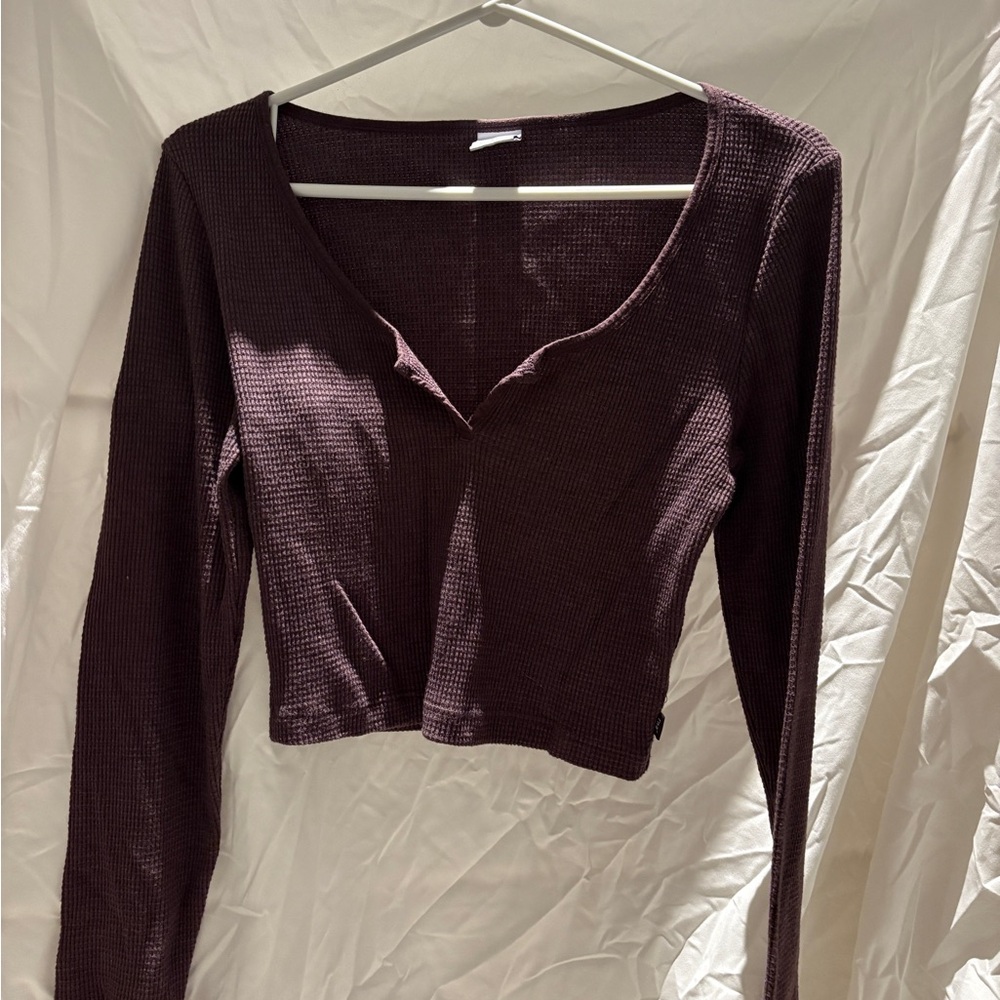 TNA Long Sleeve Waffle Knit Top - Rich Burgundy